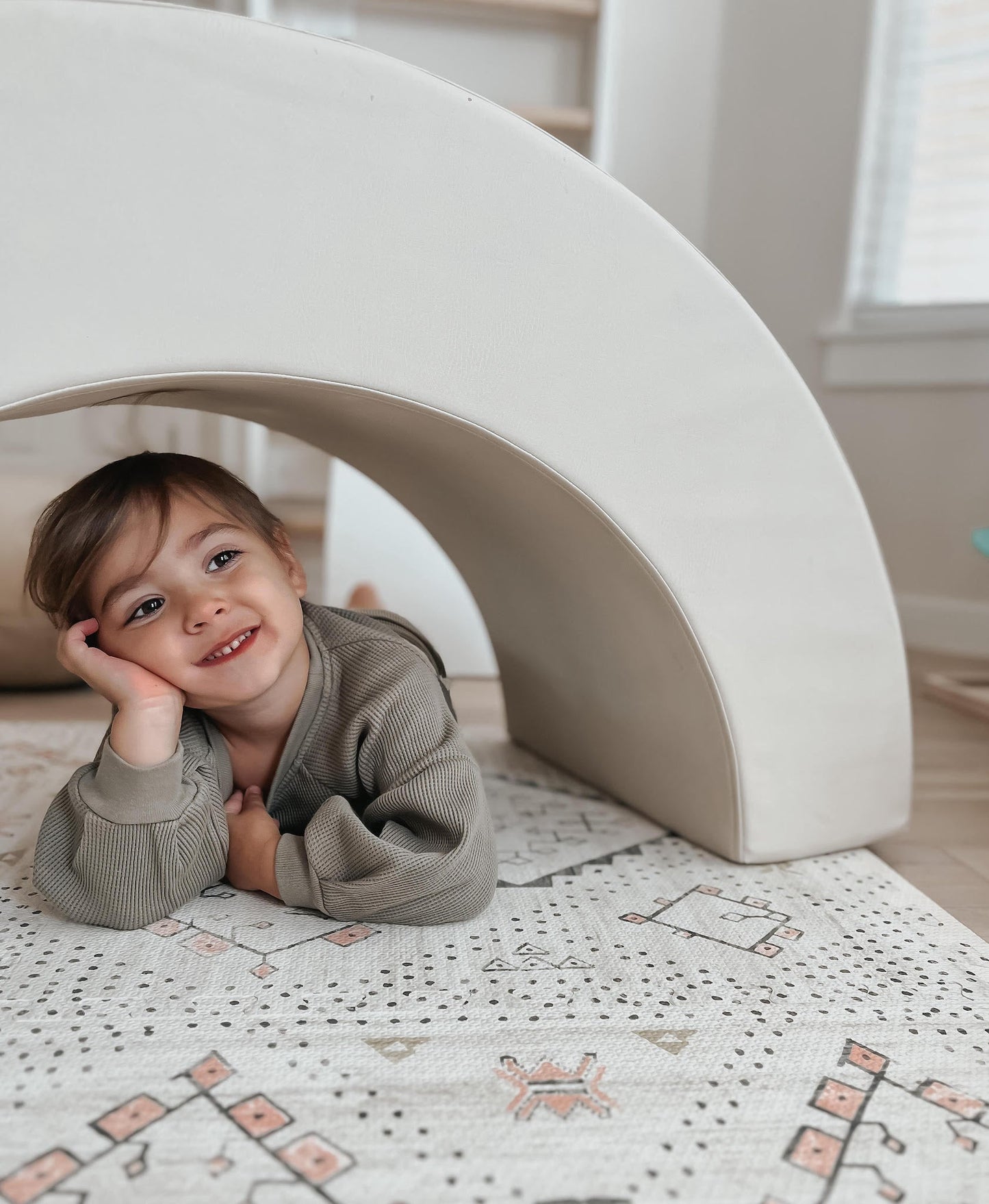 Waffle Balloon Sleeve Sweatshirt - Olive Green