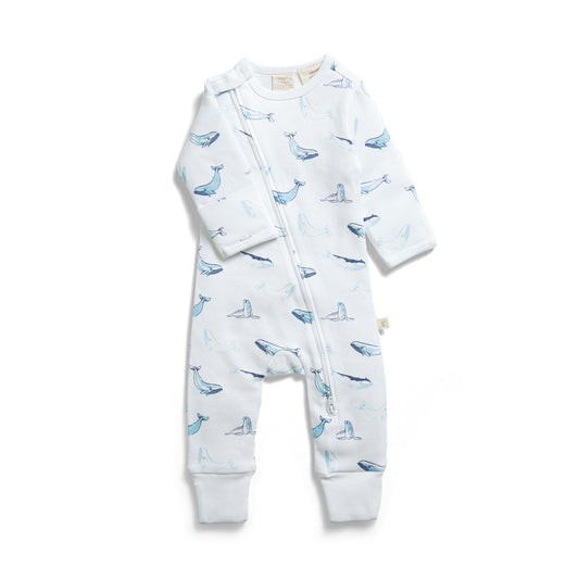 Organic Cotton Whale Print Zip-up Baby Romper