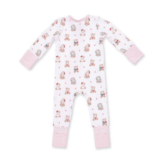 Christmas Teddy Bears Pink - Bamboo - Convertible Romper