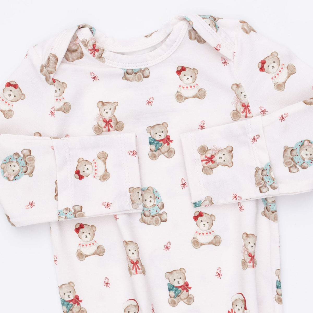 Christmas Teddy Bears Pink - Bamboo - Knotted Gown and Knotted Headband