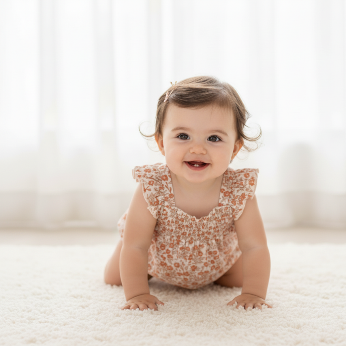 Organic Ruffle Sleeve Bubble Romper - Sienna