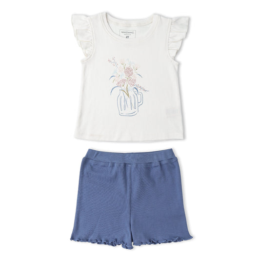 Organic Sleeveless Flutter Top & Shorts Set - Spring Floral