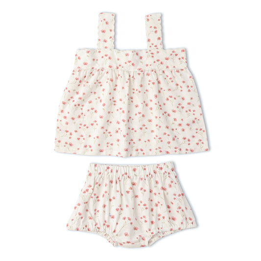 Organic Scalloped Top & Bloomers Set - Pink Bloom