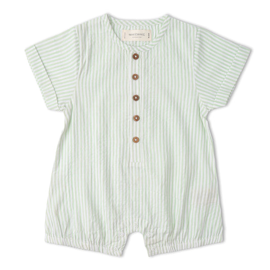 Organic Short Bubble Romper - Basil Stripes