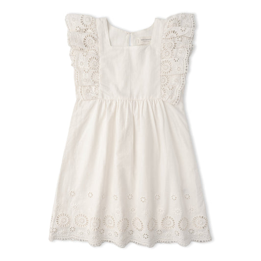 Organic Eyelet Flutter Dress - Ivory Eyelet