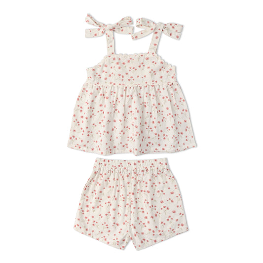 Organic Tie Up Top & Shorts Set - Pink Bloom