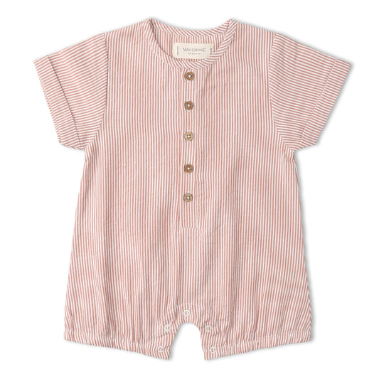 Organic Short Bubble Romper - Coral Stripes