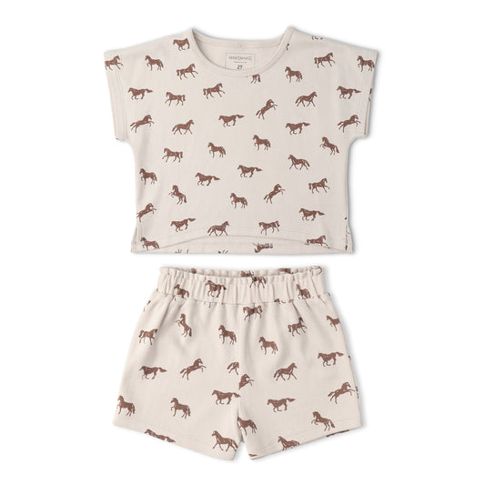 Organic Drop Shoulder Tee & Shorts Set - Horses