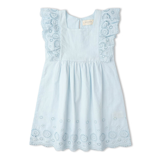 Organic Eyelet Flutter Dress - Light Blue Eyelet