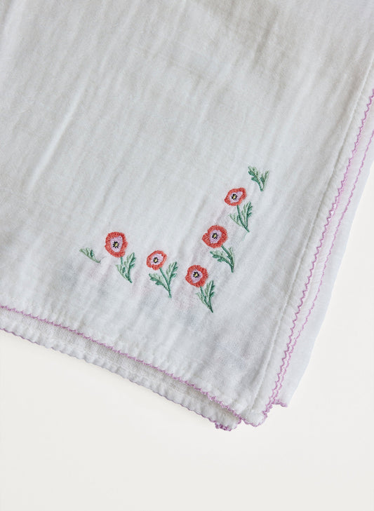 Poppy Embroidered Shawl Blanket