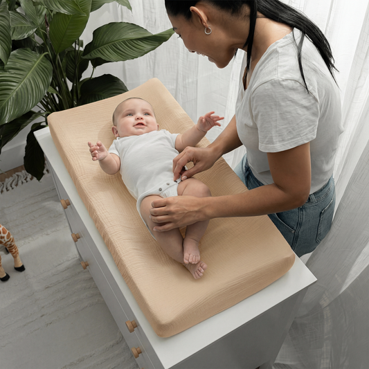 Muslin Fitted Changing Pad Cover, 2 Pack in Cedar and Cream