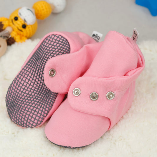 Organic Cotton Baby Booties, Non-Slip Sole, Cotton Newborn Booties Home Nursery Shoes, Pink