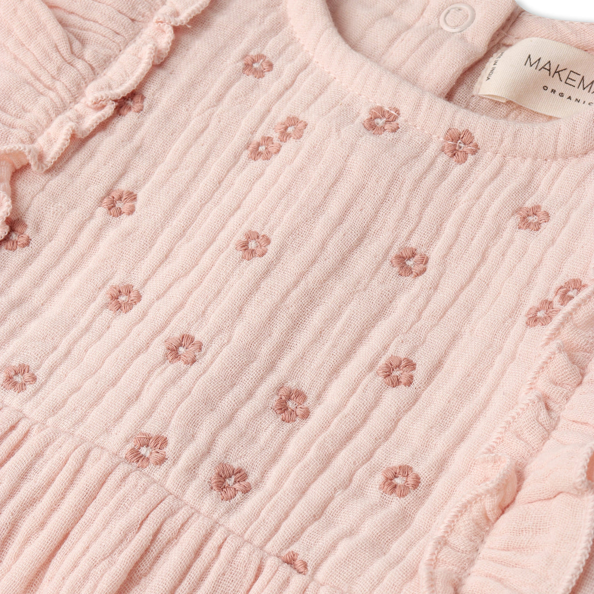 Organic Embroidered Ruffle Romper - Blush