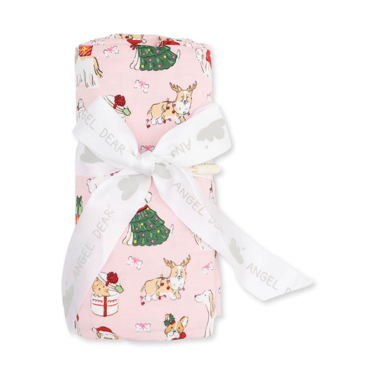 Christmas Dogs Pink - Bamboo - Swaddle Blanket