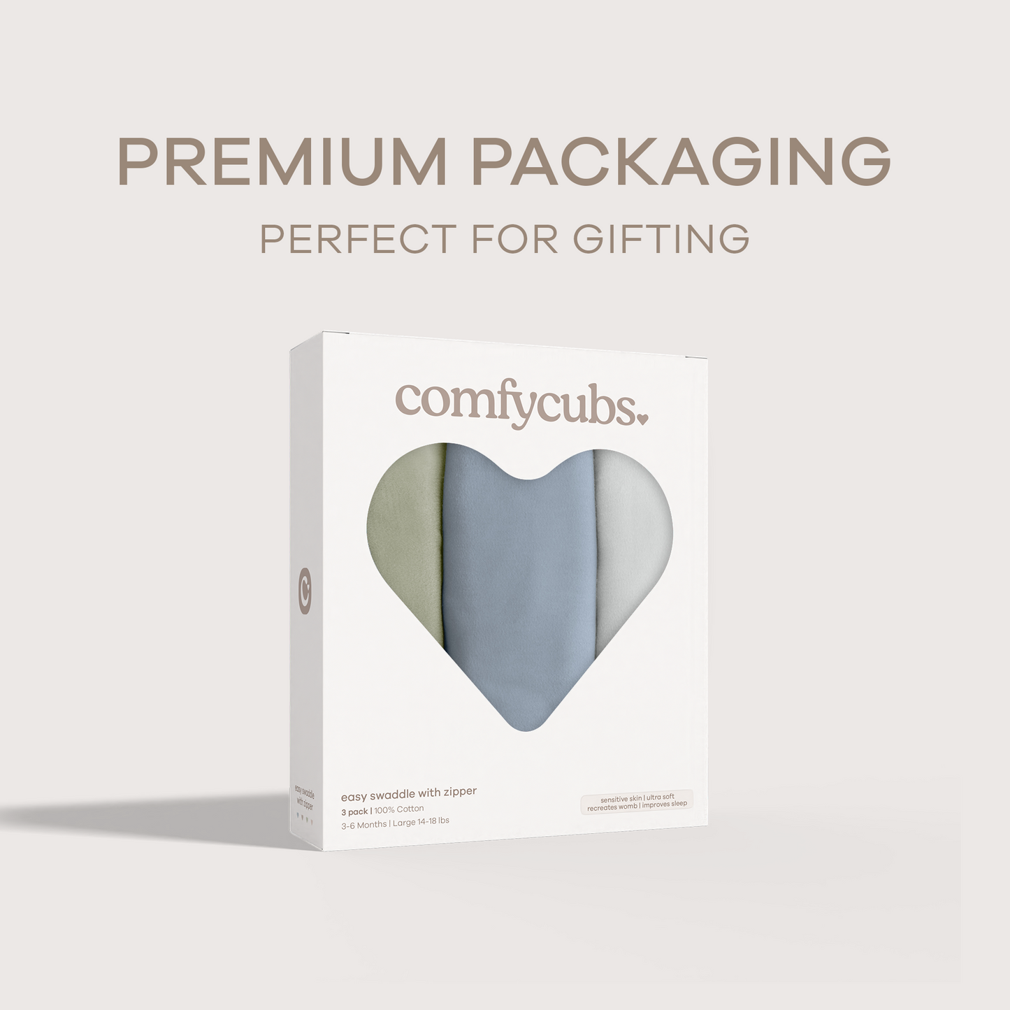 Easy Swaddle Blankets with Zipper in Stone, Pacific Blue, Sage
