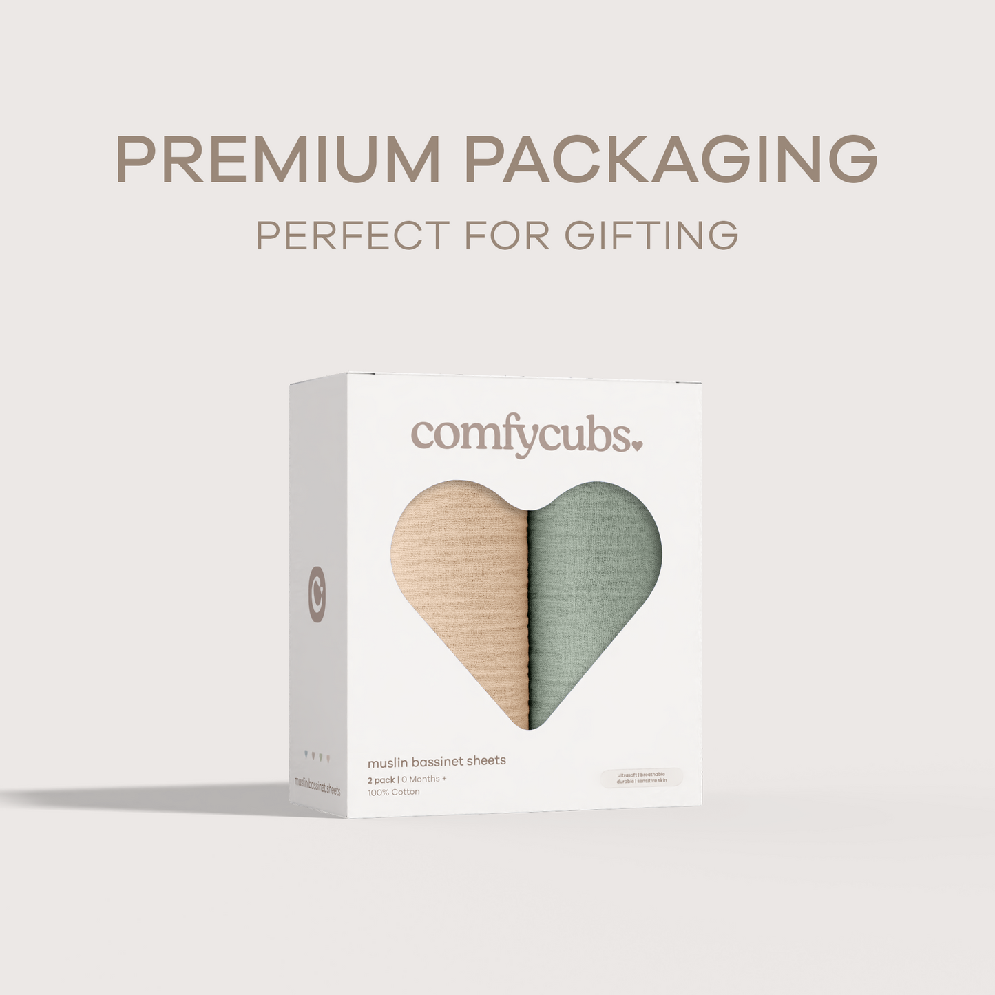 Muslin Cotton Bassinet Sheets, 2 Pack in Fern and Cream
