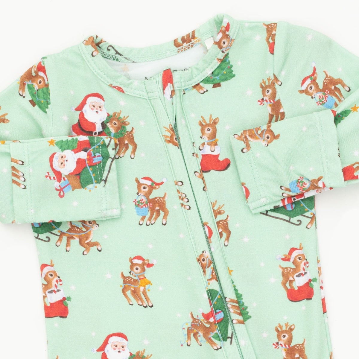 Vintage Reindeer & Santa Uni - Bamboo - 2 Way Zipper Footie