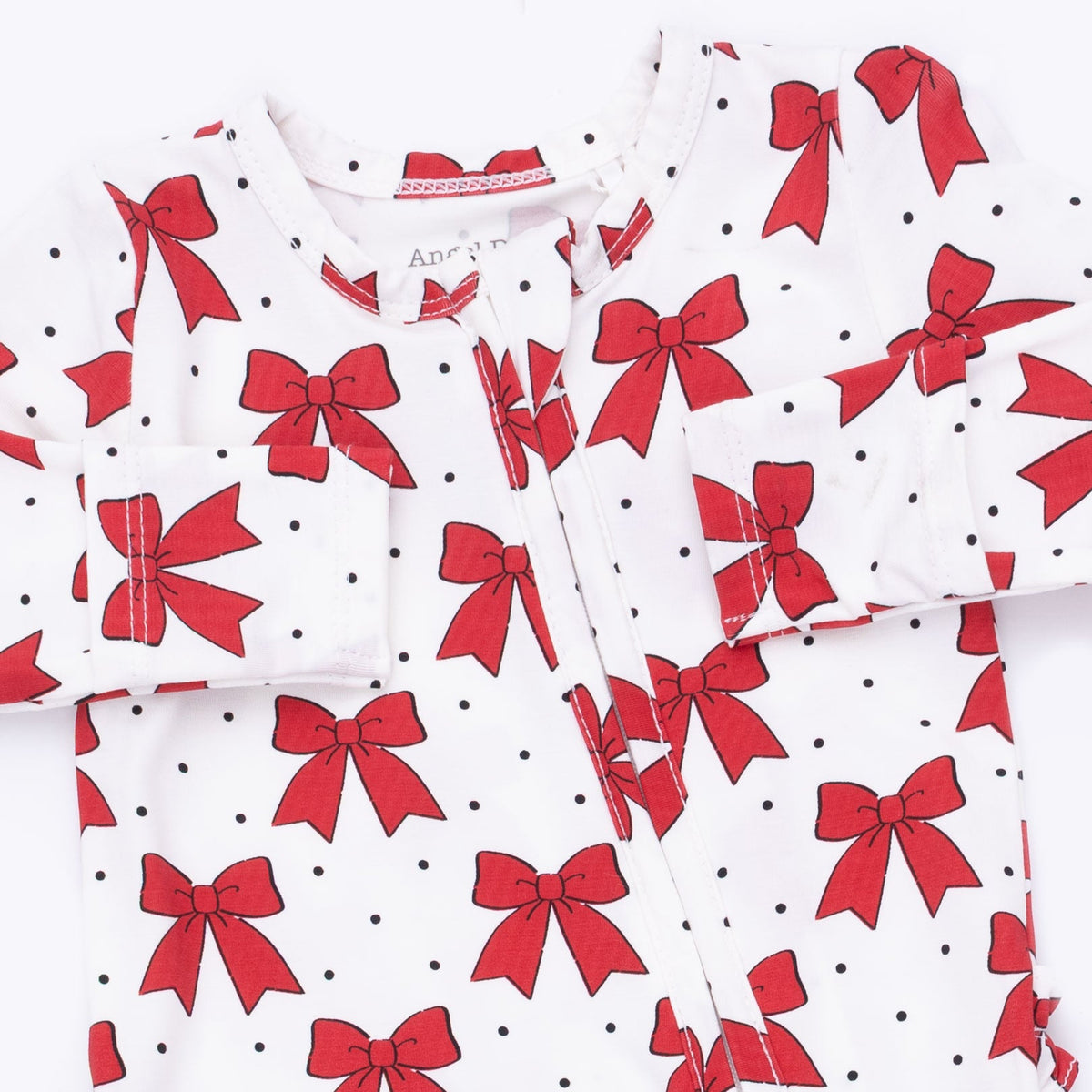 Festive Bows - Bamboo - 2 Way Ruffle Back Zipper Footie