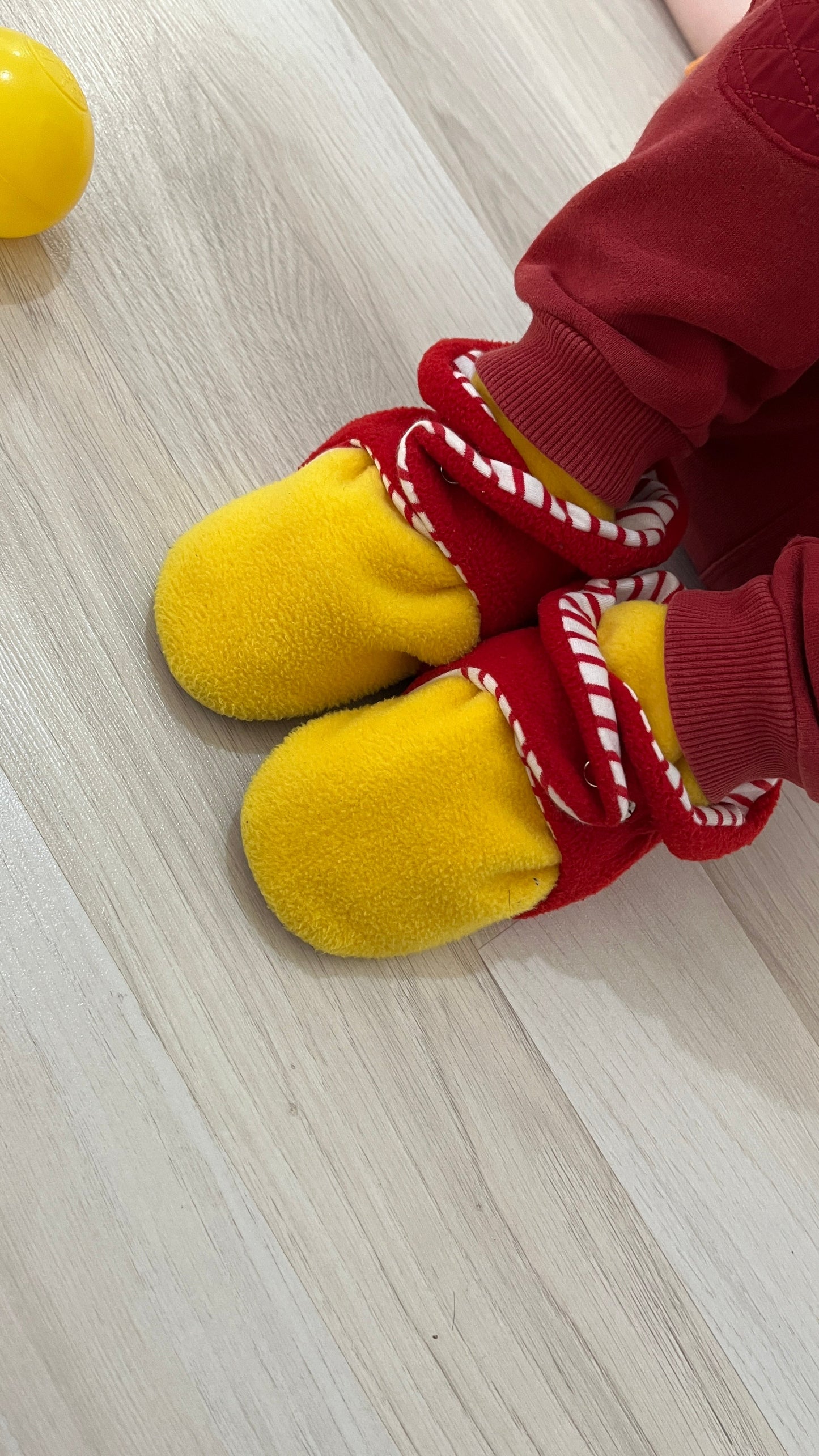 Anti-Slip Sole, Fleece Baby Booties, Newborn Home Booties, Sweat Proof Organic Cotton Lining, Yellow Red