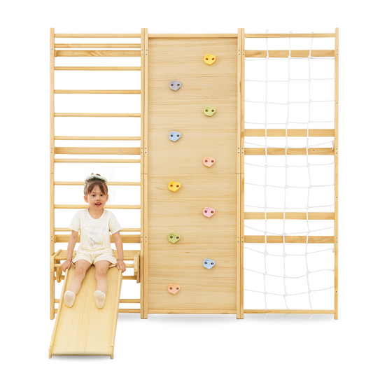 Walnut Modular | Swedish Ladder Jungle Gym - 95" Height - Wall Mounted