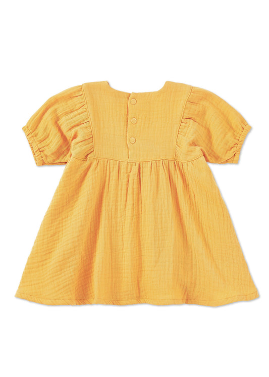 Dress with Puff Sleeves - Mustard