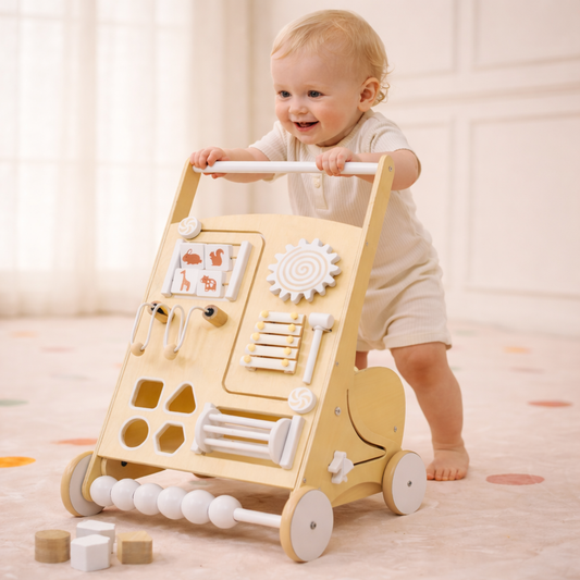 Wooden Baby Activity Walker with Sensory Play