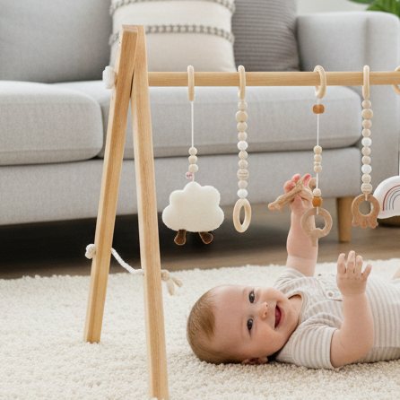Lilac Wooden Baby Gym | Montessori Infant Play Gym with Hanging Toys