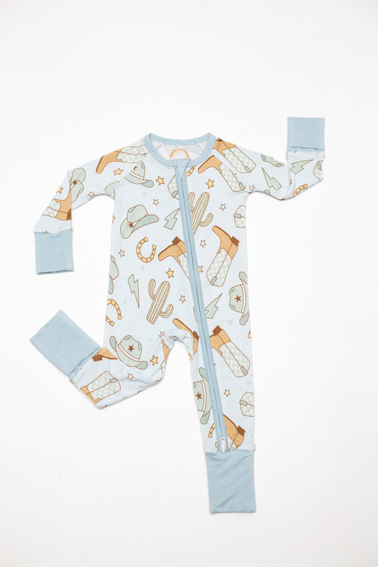 Cowboy Western Baby Bamboo Zipper Romper