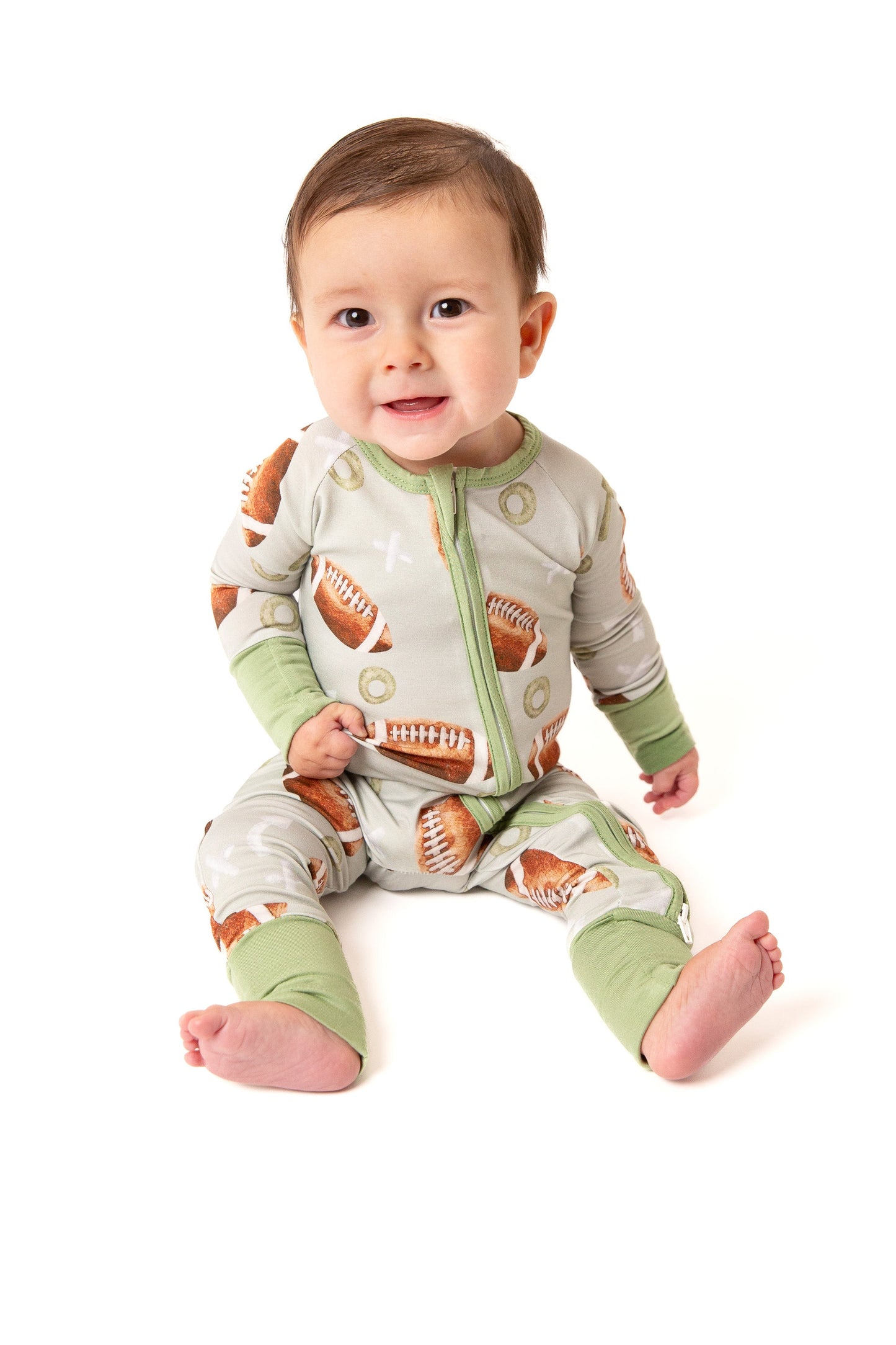 Football Baby Bamboo Zipper Romper
