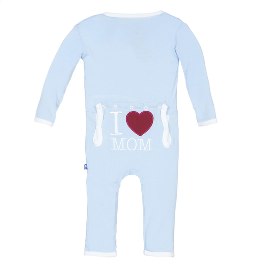 Applique I Love Mom Coverall in Pond