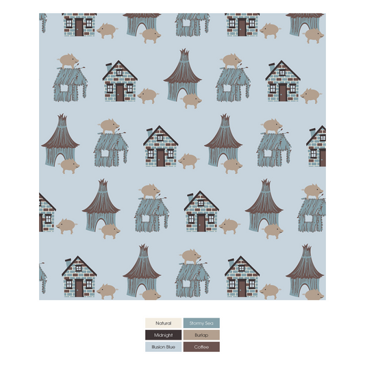 Print Footie with 2 Way Zipper, Illusion Blue Three Little Pigs