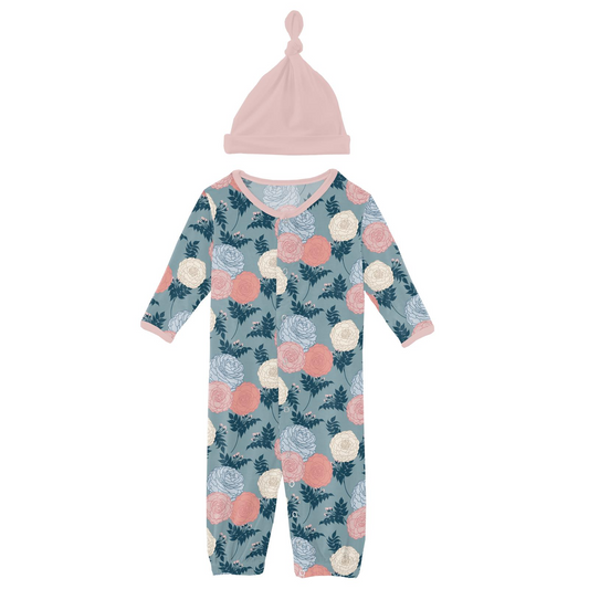 Convertible Gown & Single Knot Hat Set, Stormy Sea Enchanted Floral