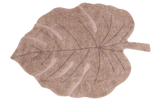 Washable Cotton Rug Monstera Leaf, Nude