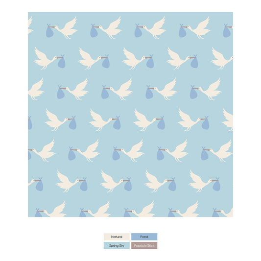 Print Short Sleeve Pajama Set in Spring Sky Stork