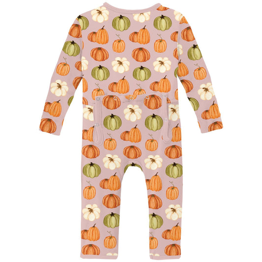 Print Coverall with 2 Way Zipper in Baby Rose Pumpkin Patch