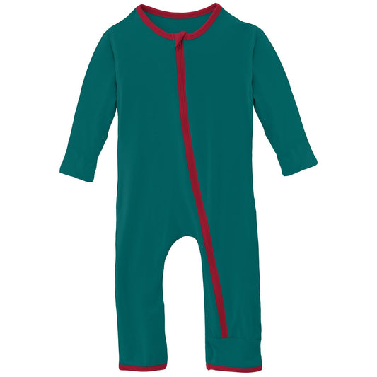 Applique Coverall with Zipper in Cedar Puppy