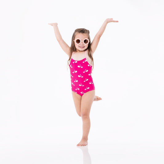 Print One-Piece Bathing Suit in Calypso Flamingos