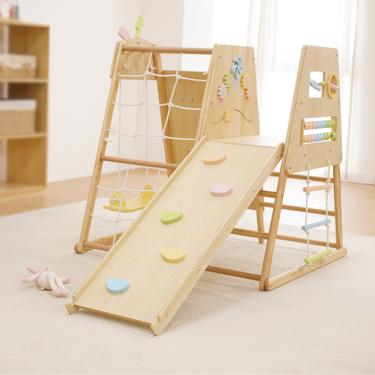 Avenlur Cherry 5-in-1 Wooden Indoor Climber – Montessori Play Gym for Toddlers & Kids