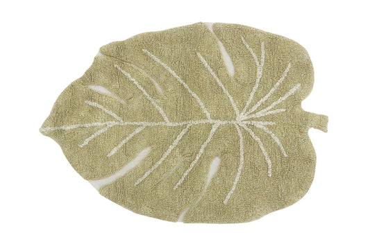 Mini Washable Cotton Rug Monstera Leaf, Olive