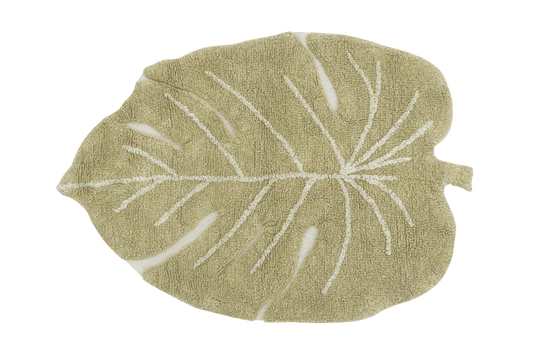 Mini Washable Cotton Rug Monstera Leaf, Olive