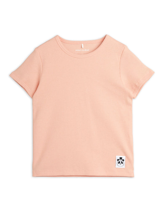 Pink Solid Ribbed Short Sleeve Tee