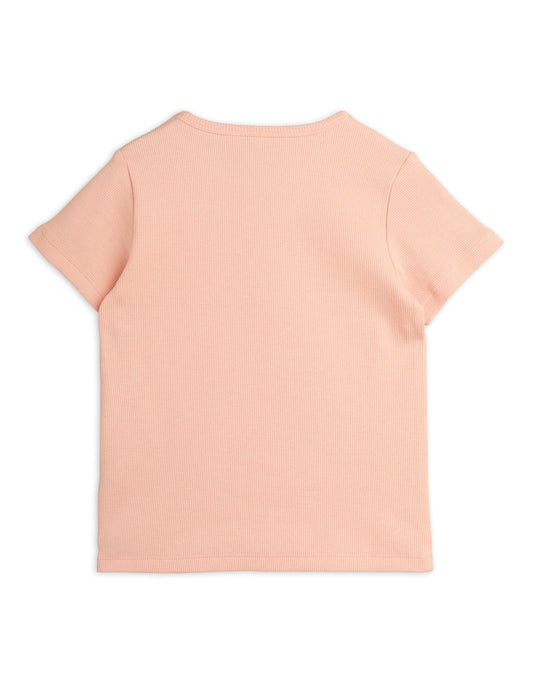 Pink Solid Ribbed Short Sleeve Tee