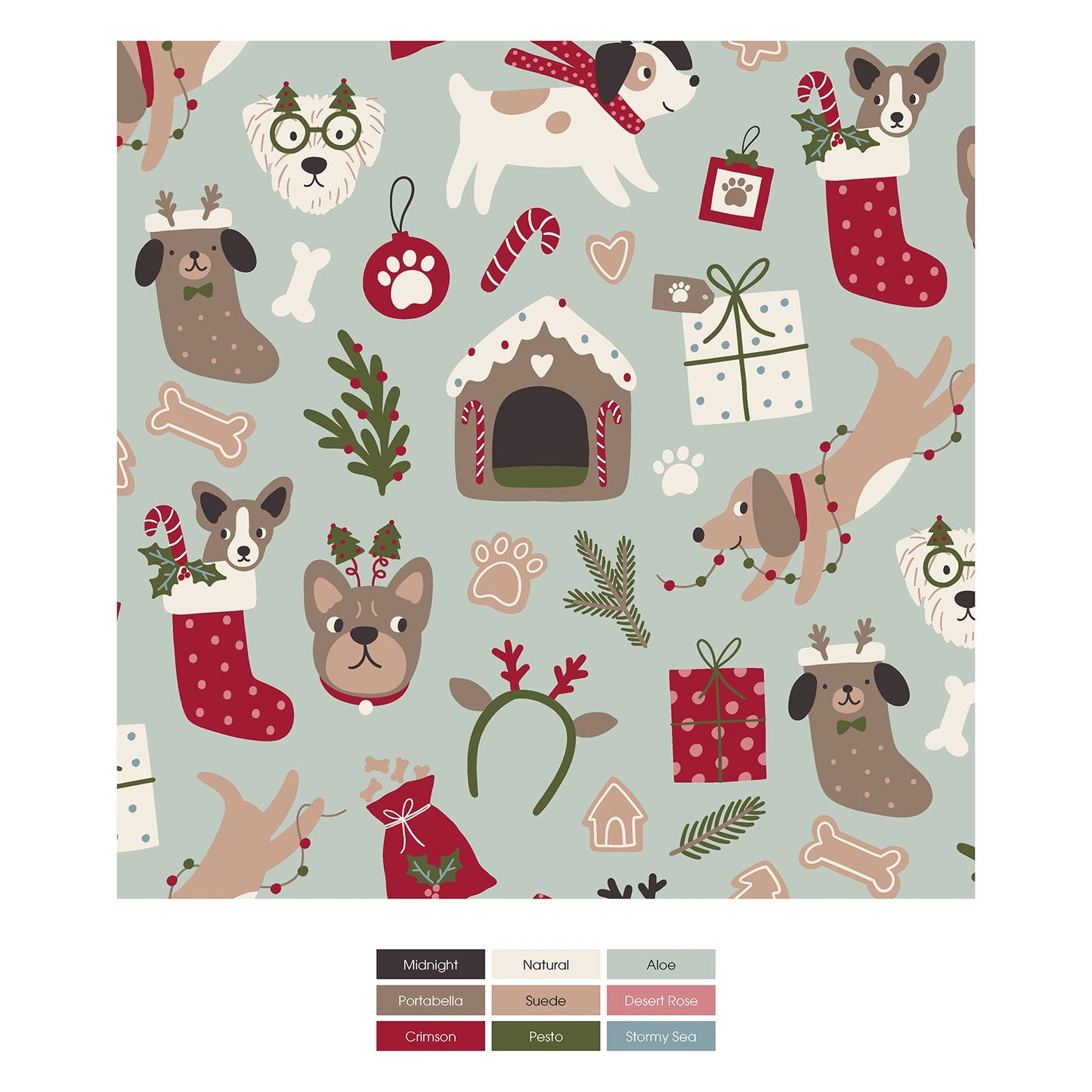 Print Coverall with 2 Way Zipper in Aloe Christmas Dogs