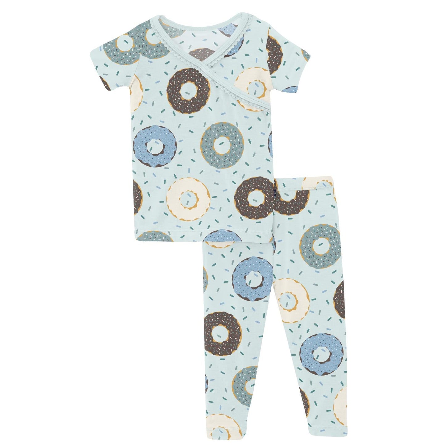 Print Short Sleeve Scallop Kimono Pajama Set in Fresh Air Donuts and Sprinkles
