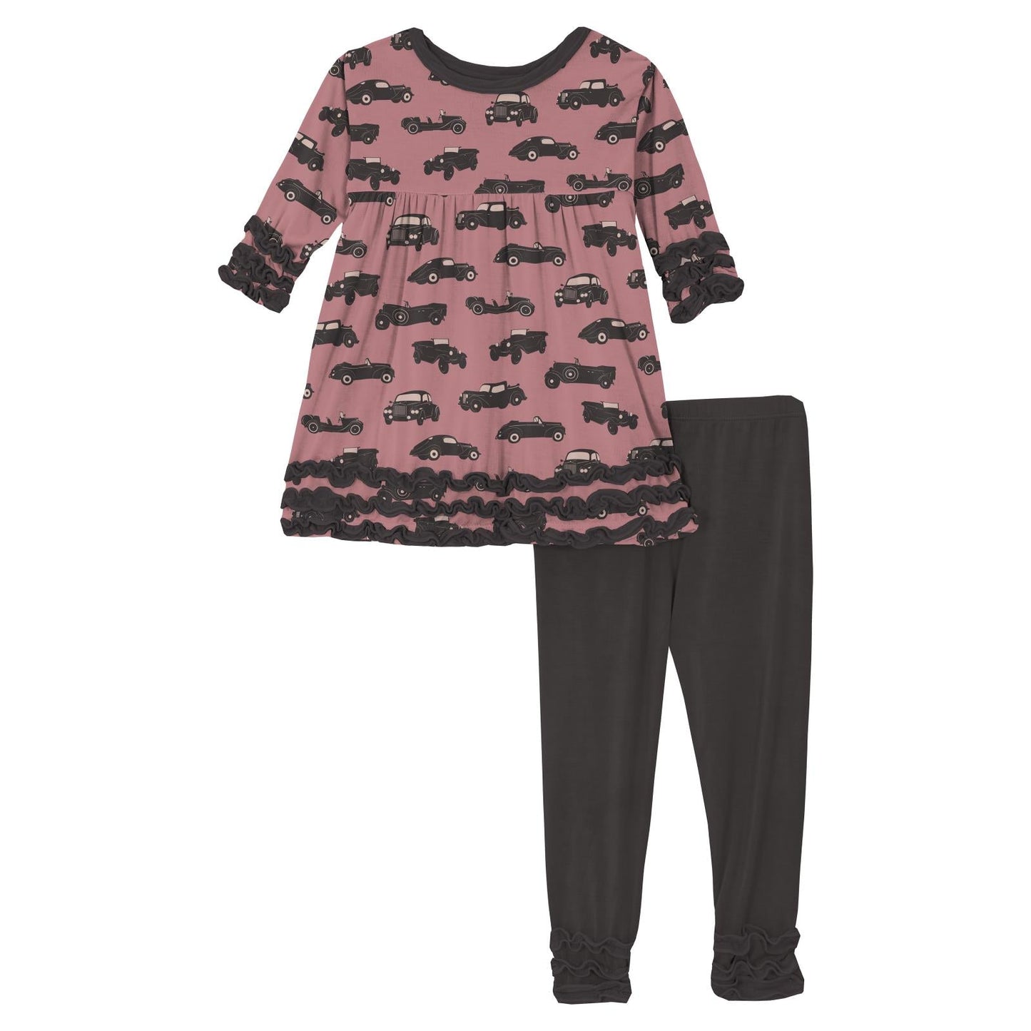 Print Long Sleeve Babydoll Outfit Set in Desert Rose Vintage Cars