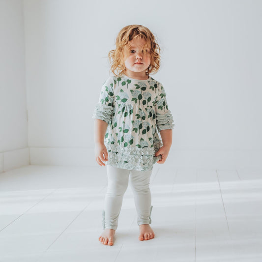 Print 3/4 Sleeve Babydoll Outfit Set in Hydrangea Bouquet