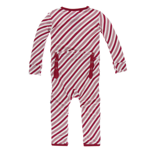 Print Coverall with Zipper in Crimson Candy Cane Stripe