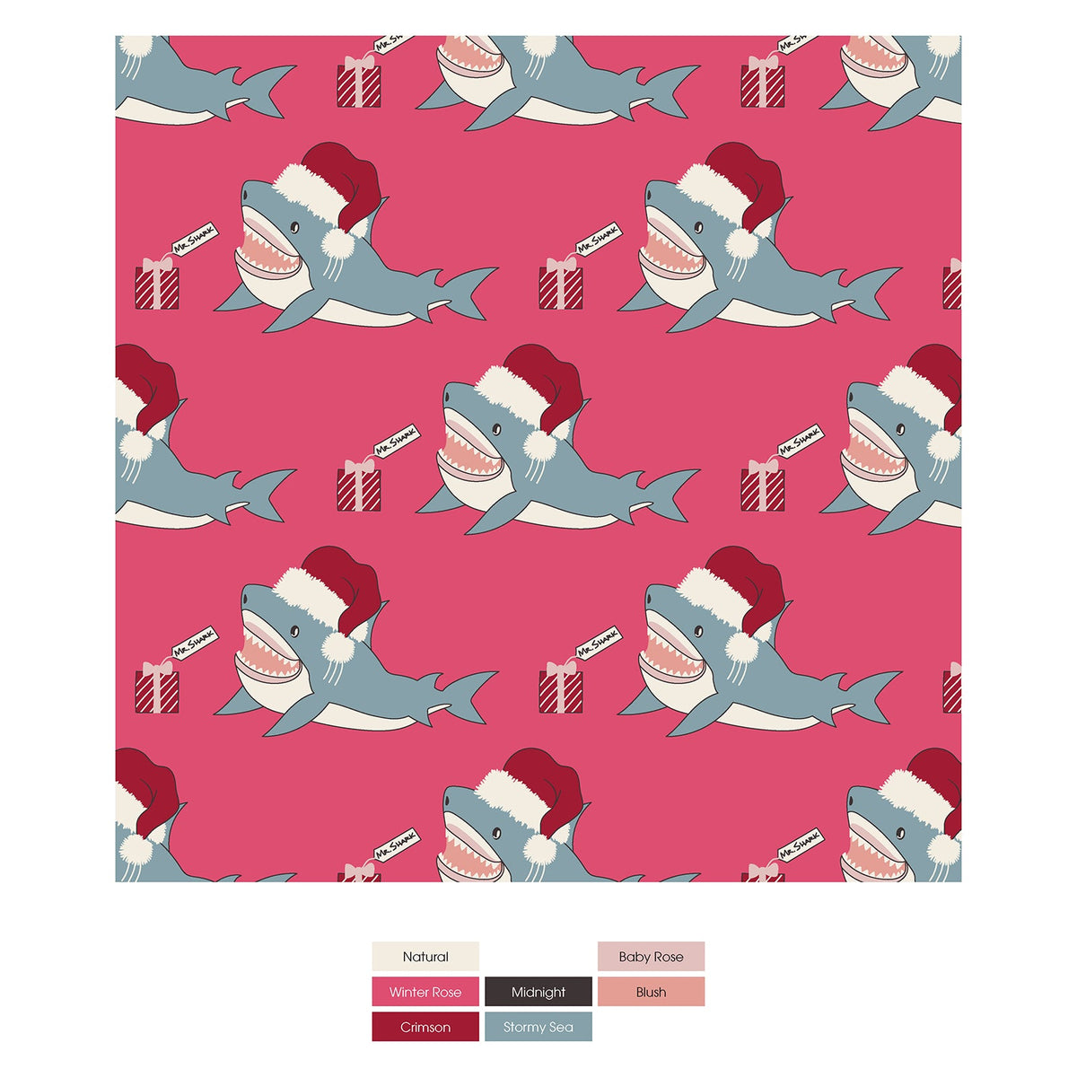 Print Muffin Ruffle Coverall with 2 Way Zipper in Winter Rose Holiday Sharks