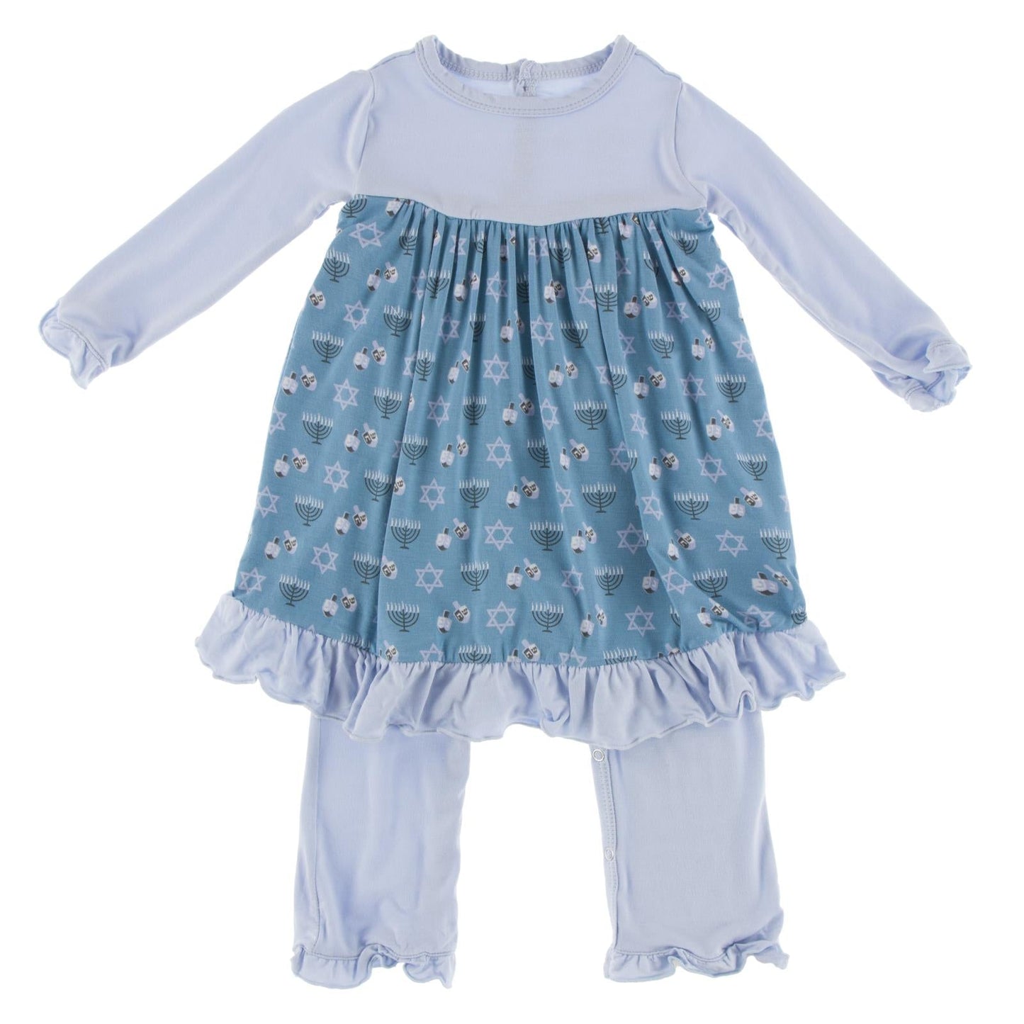 Print Long Sleeve Dress Romper in Blue Moon Hanukkah