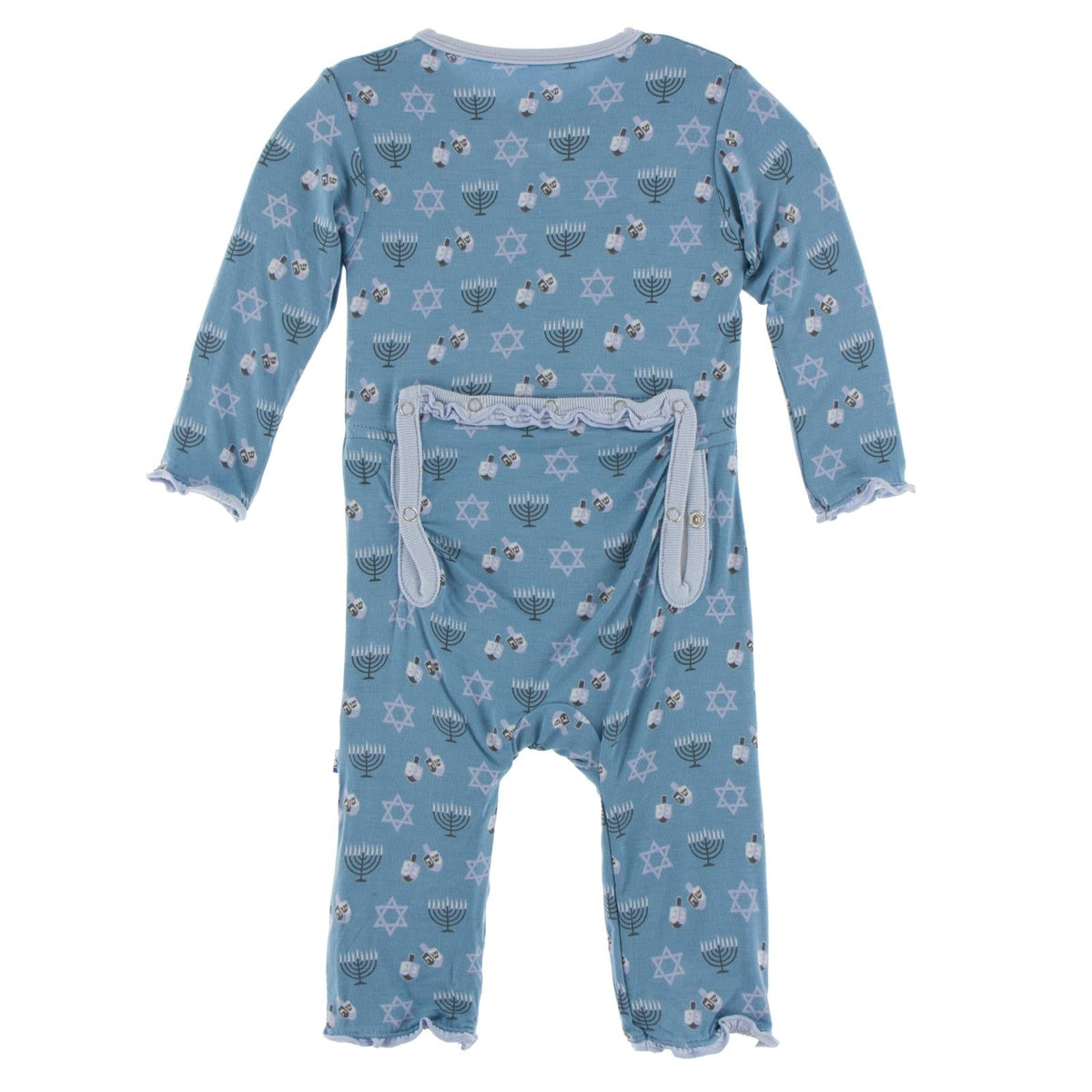 Print Muffin Ruffle Coverall with Zipper in Blue Moon Hanukkah